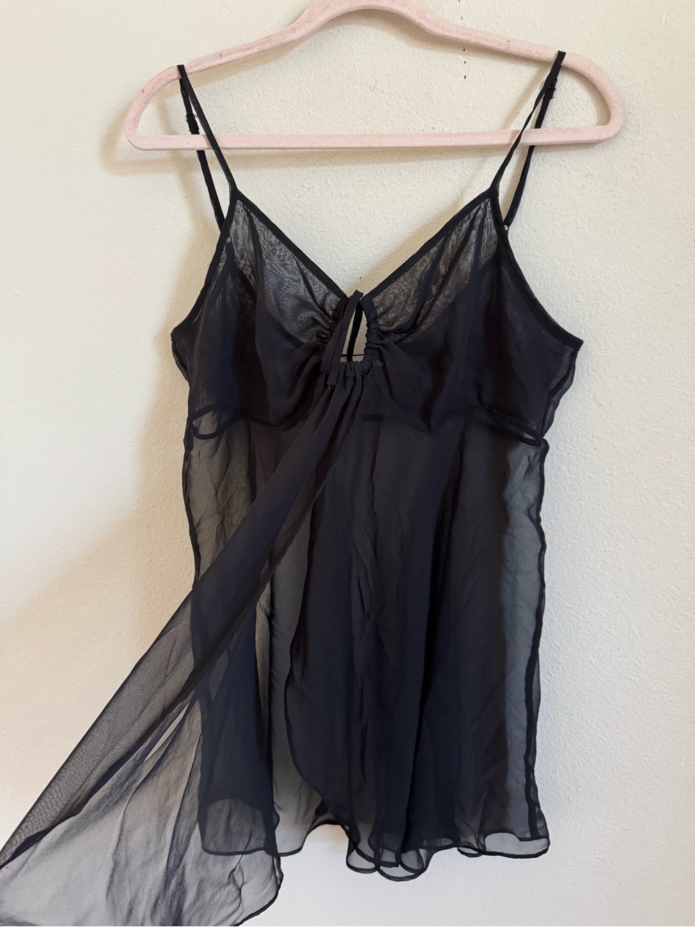Vintage 90’s Victoria's Secret Black Sheer Chiffon Chemise Slip Babydoll size L